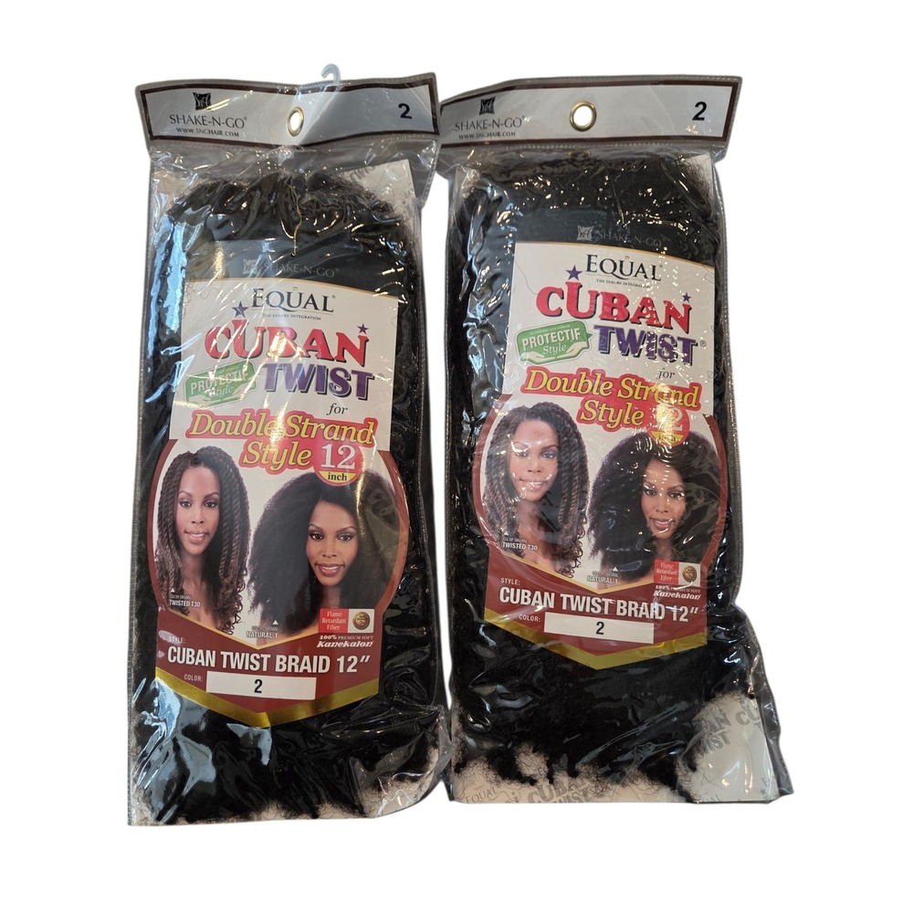 2 Pack Shake-N-Go Equal Cuban Twist Braid 12 Inch Color 2 Dark Brown‎ Kanekalon